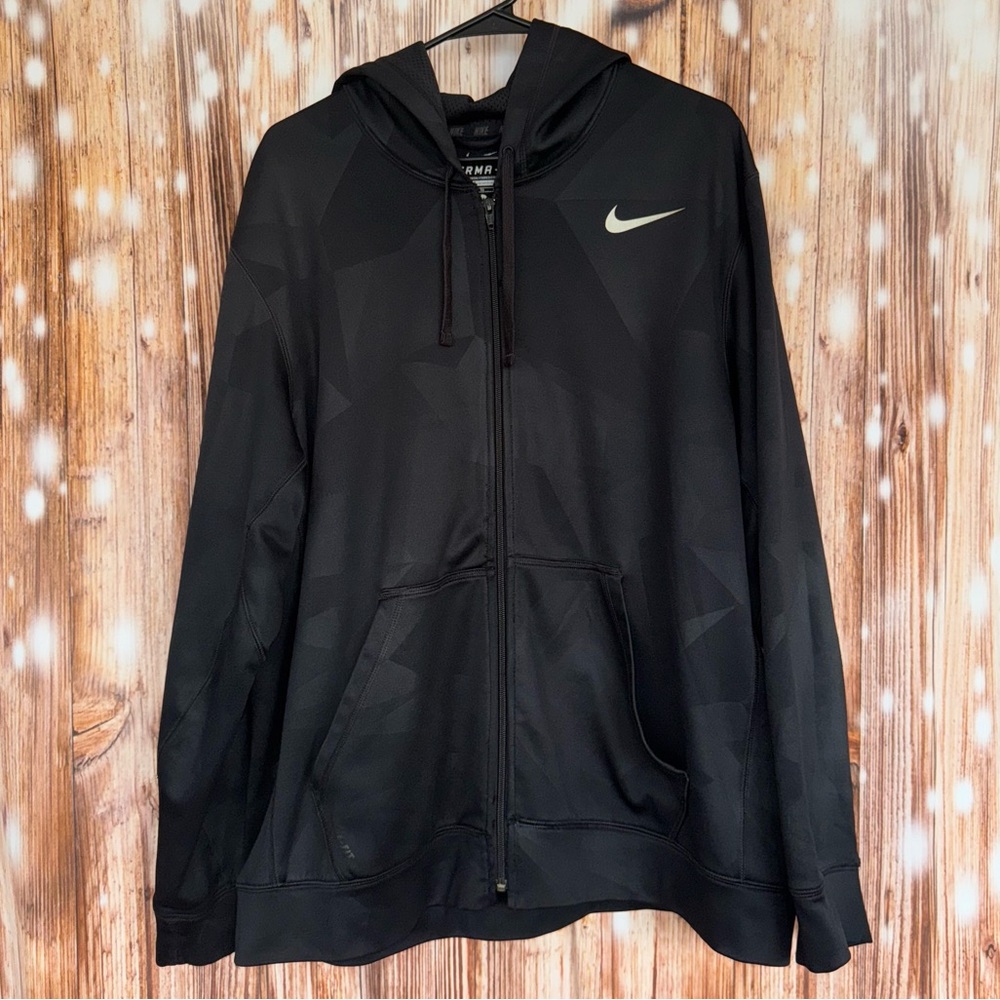 Nike Therma-Fit Black Geometric Long Sleeve Zip Up Hoodie